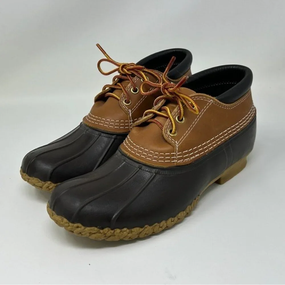 LL Bean Leather Unlined Gumshoe Low Ankle Duck Boots Size 7 N rain